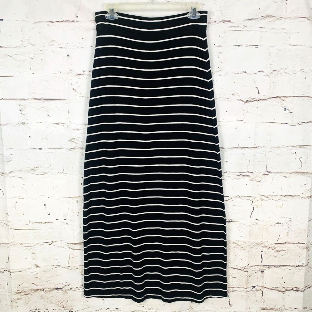 Ann Taylor Loft Maxi Skirt Women XS Black White Stripe Rayon Work Preppy Chic